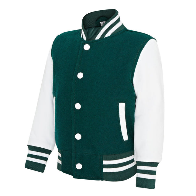 Kids Green Wool Varsity Bomber Jacket with Real Leather Sleeves