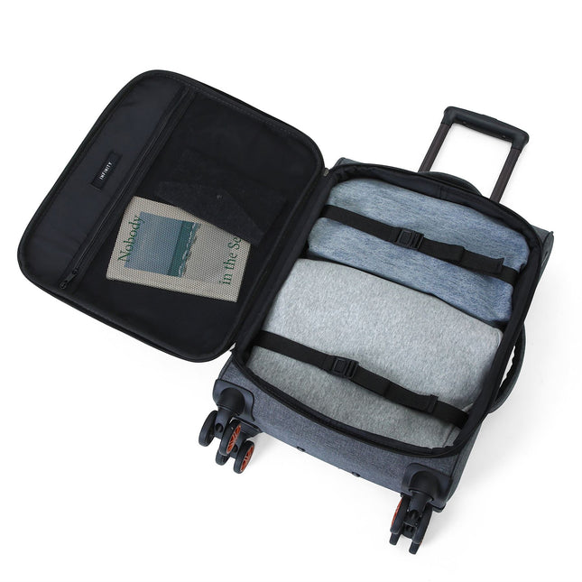 Soft Shell Black Linen Suitcase Set 8 Wheel Lightweight Travel Luggage