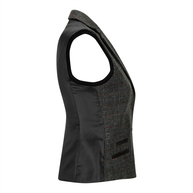 Womens Tweed 1920s Herringbone Charcoal Waistcoat