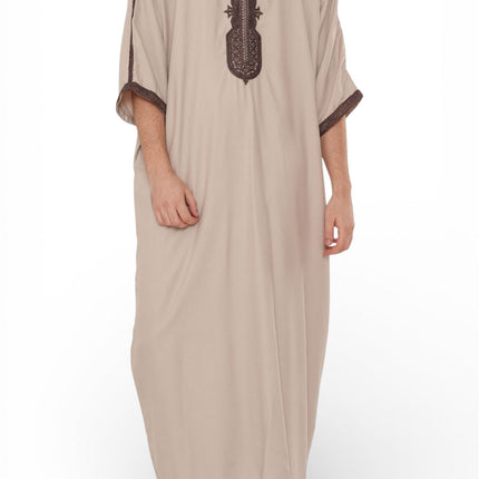 Men's Salmon Burgundy Moroccan Thobe Robe Djellaba Gandoura Eid Jubba- HM66