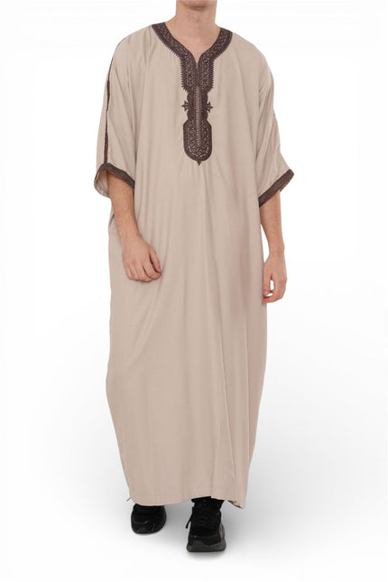 Men's Salmon Burgundy Moroccan Thobe Robe Djellaba Gandoura Eid Jubba- HM66