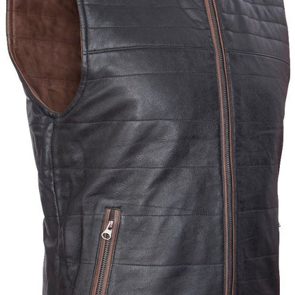Mens Reversible Black and Brown Leather Gilet-Preston