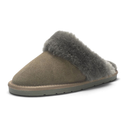 Women's Genuine Sheepskin Olive Green Suede Mule Winter Slippers - Luna
