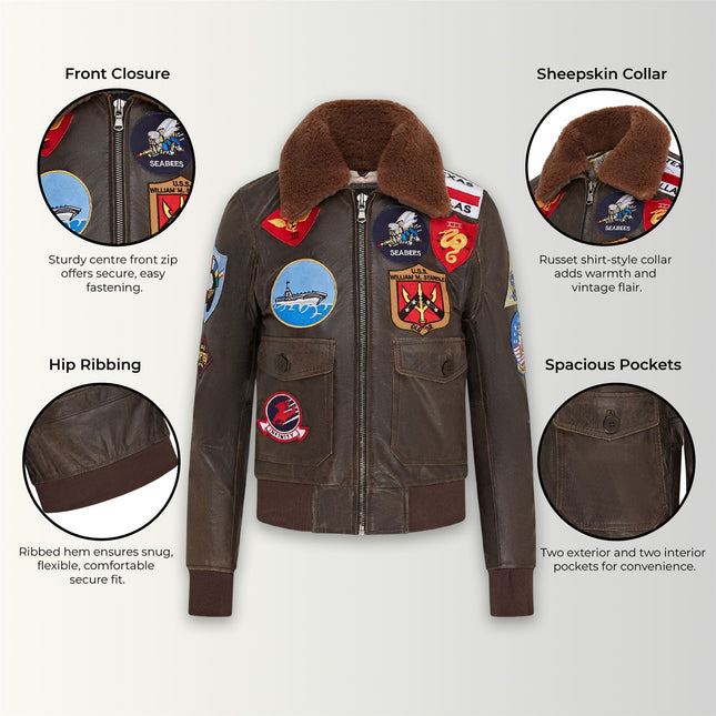 Mens A2 Top Gun Leather Bomber Jacket-Camborne