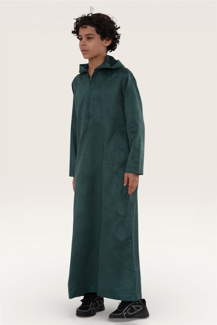 Kids Boys Hooded Eid Green Moroccan Jubba Robe Ramadan Eid Thobe - K-HM12