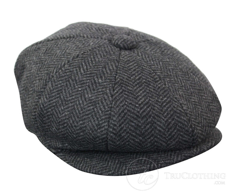 Mens Peaky Blinders Charcoal Tweed Gatsby Flat Baker Hat