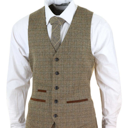 Mens 3 Piece Brown Tweed Check Vintage Retro Suit
