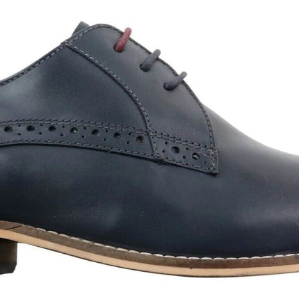 Mens Classic Oxford Brogue Derby Shoes In Navy Blue Leather