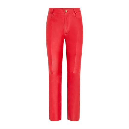 Womens Red Lamb Leather 501 Biker Jeans - Ankara