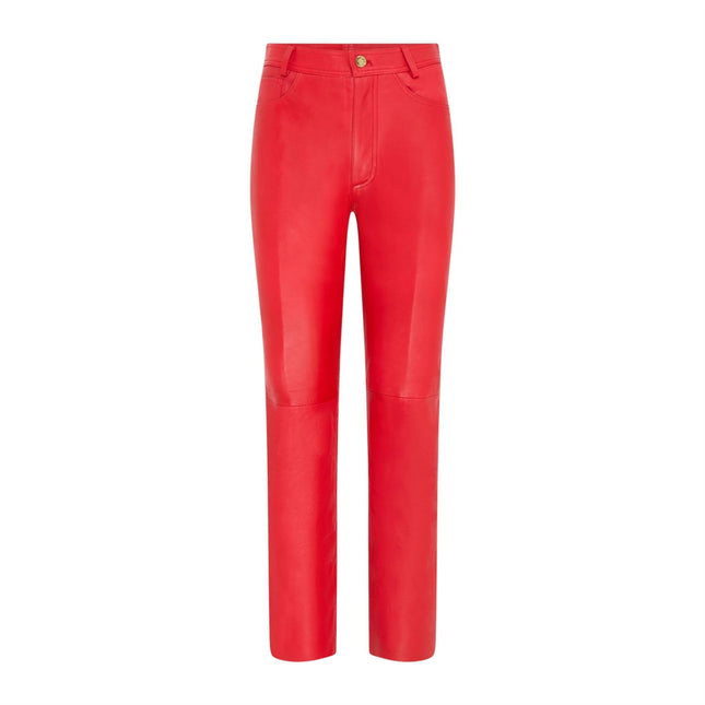 Womens Red Lamb Leather 501 Biker Jeans - Ankara