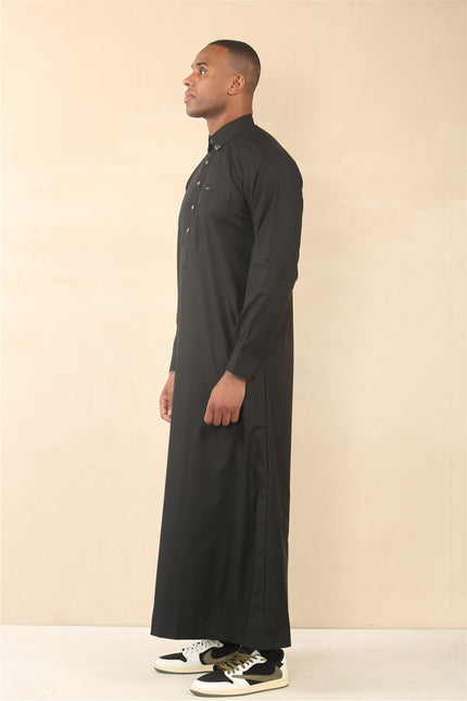 Men's Black Thobe Arab Saudi Emirati Islamic Clothing Jubba Robe