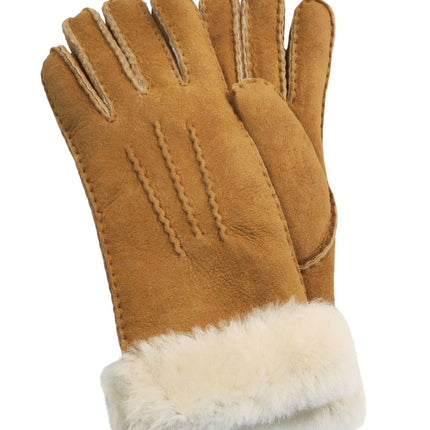 Infinity Leather Womens Tan Sheepskin Suede Gloves with Fur Cuff