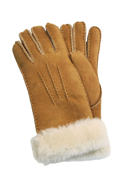 Infinity Leather Womens Tan Sheepskin Suede Gloves with Fur Cuff