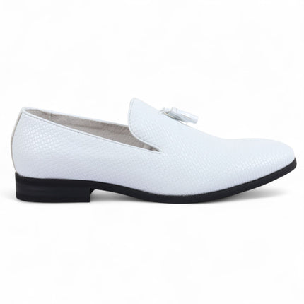 Men’s White Formal Tassel Loafers Slip-On Leather Shoes