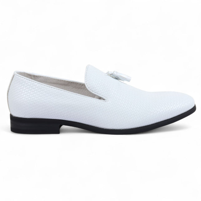 Men’s White Formal Tassel Loafers Slip-On Leather Shoes