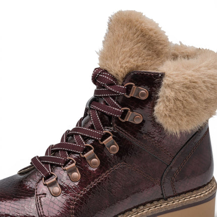 Tamaris Women’s Red Faux Leather Warm Winter Ankle Boots - 26264-43
