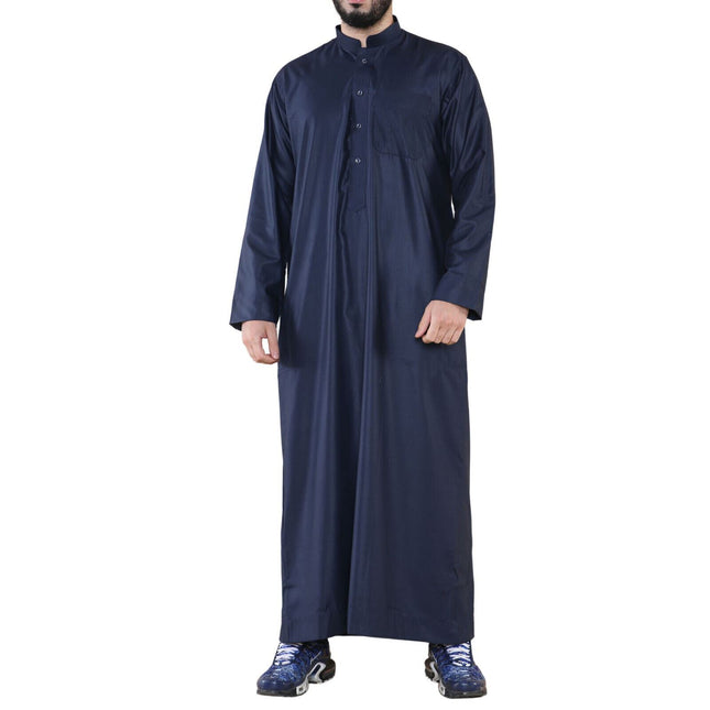 Mens Navy Thobe Jubba Saudi Islamic Arabic Eid Cotton Kaftan Jubbah Umrah Robe