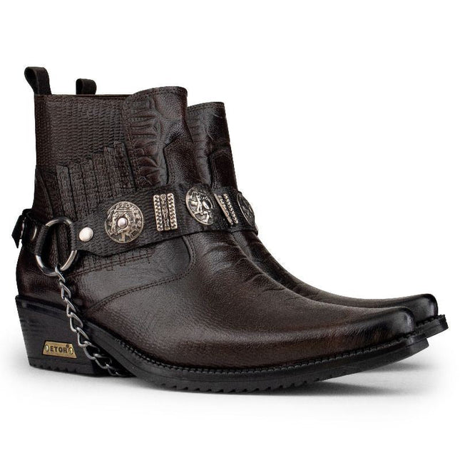 Men's Brown Leather Winklepicker Western Gothic Boots