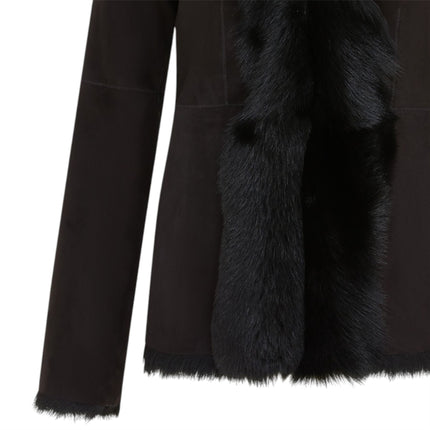 Women's Black Sheepskin Toscana Shearling Suede Leather Jacket - Noiré