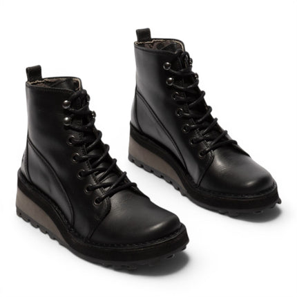 Fly London Womens Black Leather Lace-Up Ankle Boots - HAZI147