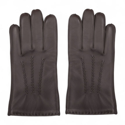 Men’s Brown Italian Leather Warm Wool Lining Winter Stich Design Gloves - M-LGV-205