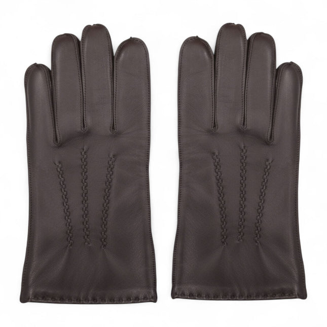 Men’s Brown Italian Leather Warm Wool Lining Winter Stich Design Gloves - M-LGV-205