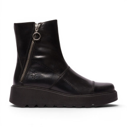 Fly London Women’s Black Leather Zip-up Platform Ankle Boots - TARP553FLY