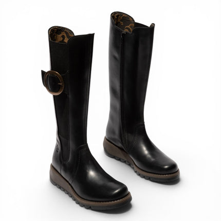 Fly London Womens Black Leather Knee-High Long Boots - SOIF361