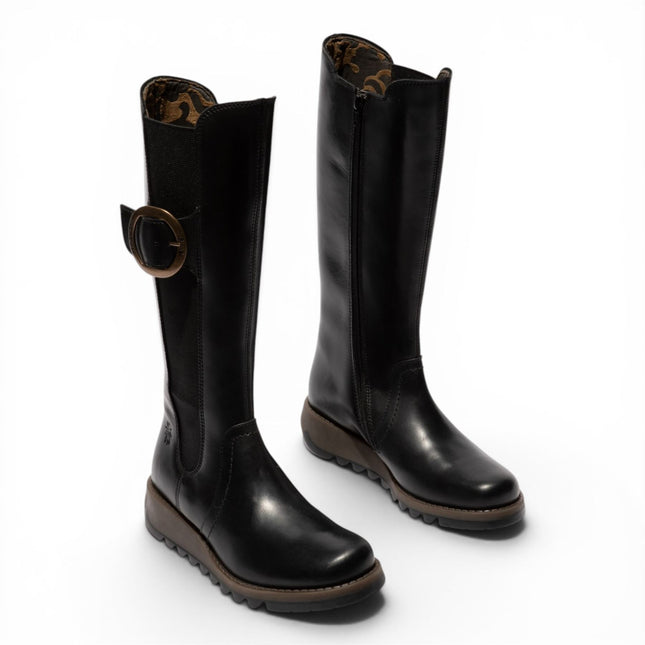 Fly London Womens Black Leather Knee-High Long Boots - SOIF361