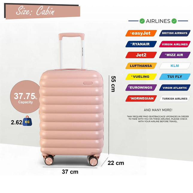 Hard Shell Cabin 37 x 22 x 55 cm TSA Secure Luggage Suitcase Suitable for Easyjet, Ryanair