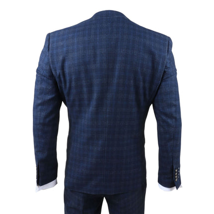 Men's Navy Blue Plain Check 3 Piece Suit Slim Fit Formal Suit