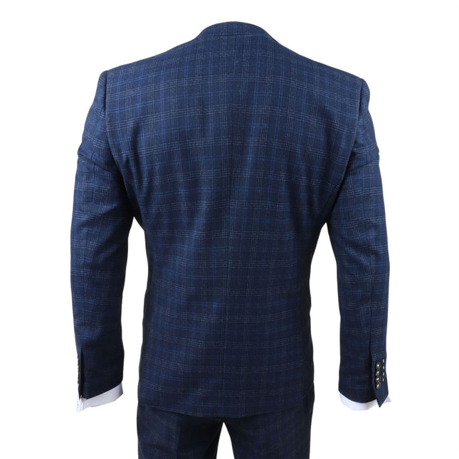 Men's Navy Blue Plain Check 3 Piece Suit Slim Fit Formal Suit