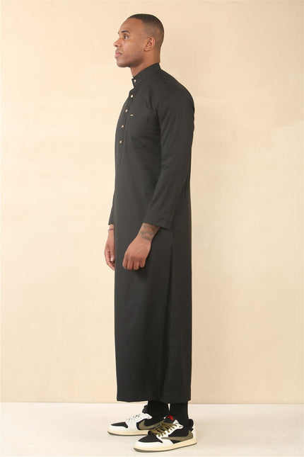 Men's Black Thobe Arab Saudi Emirati Islamic Clothing Jubba Robe