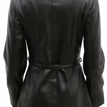 Womens Leather Long Biker Jacket-Muscat