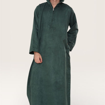 Men's Hooded Eid Green Moroccan Jubba Robe Ramadan Eid Thobe - HM12