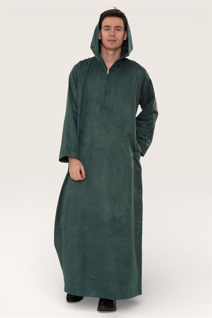 Men's Hooded Eid Green Moroccan Jubba Robe Ramadan Eid Thobe - HM12