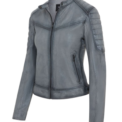 Womens Retro Biker Quilted Vintage Leather Fitted Motorcycle Jacket