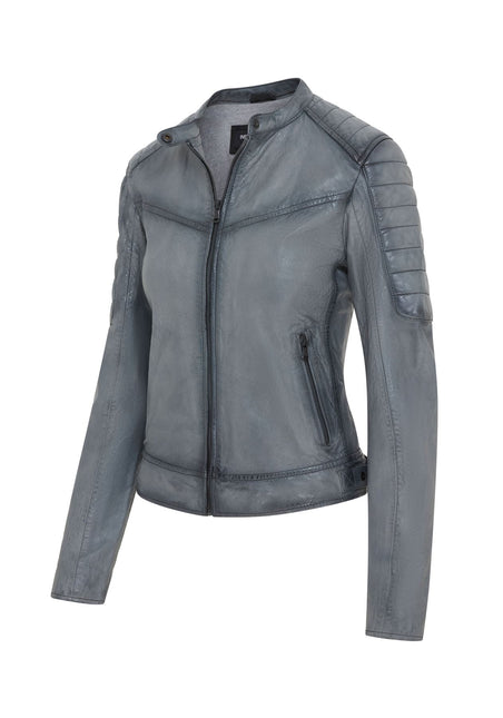 Womens Retro Biker Quilted Vintage Leather Fitted Motorcycle Jacket