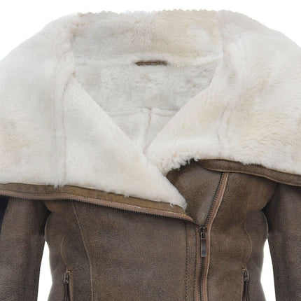 Womens Merino Sheepskin Aviator Leather Jacket-Asmara
