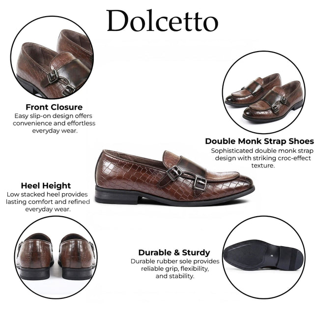 Men's Brown Vegan Leather Double Monk Strap Loafer Shoes