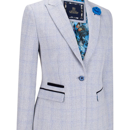 Womens Blue Check Blazer Wool Blend Herringbone Tweed