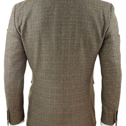 Mens 3 Piece Brown Tweed Check Vintage Retro Suit