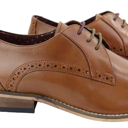 Mens Classic Oxford Brogue Derby Shoes In Tan Leather
