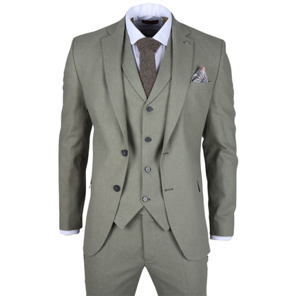 Men's Sage Green Tailor Fit 3 Piece Linen Summer Wedding Suit