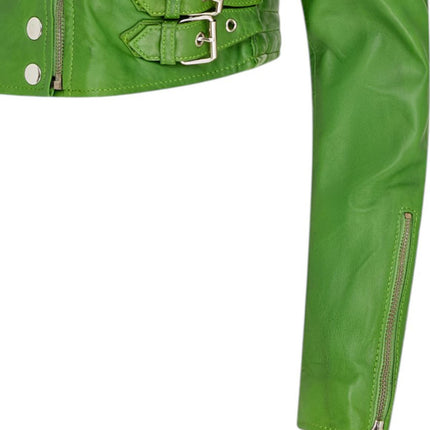 Womens Cropped Brando Leather Biker Jacket-Damascus