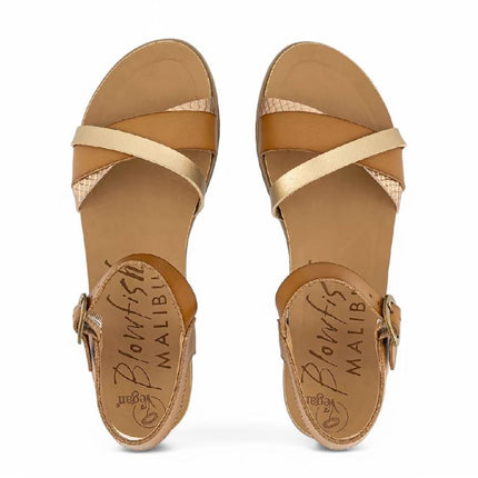 Blowfish Malibu Womens Tan Strappy Buckle Wedge Sandals - Monti-B