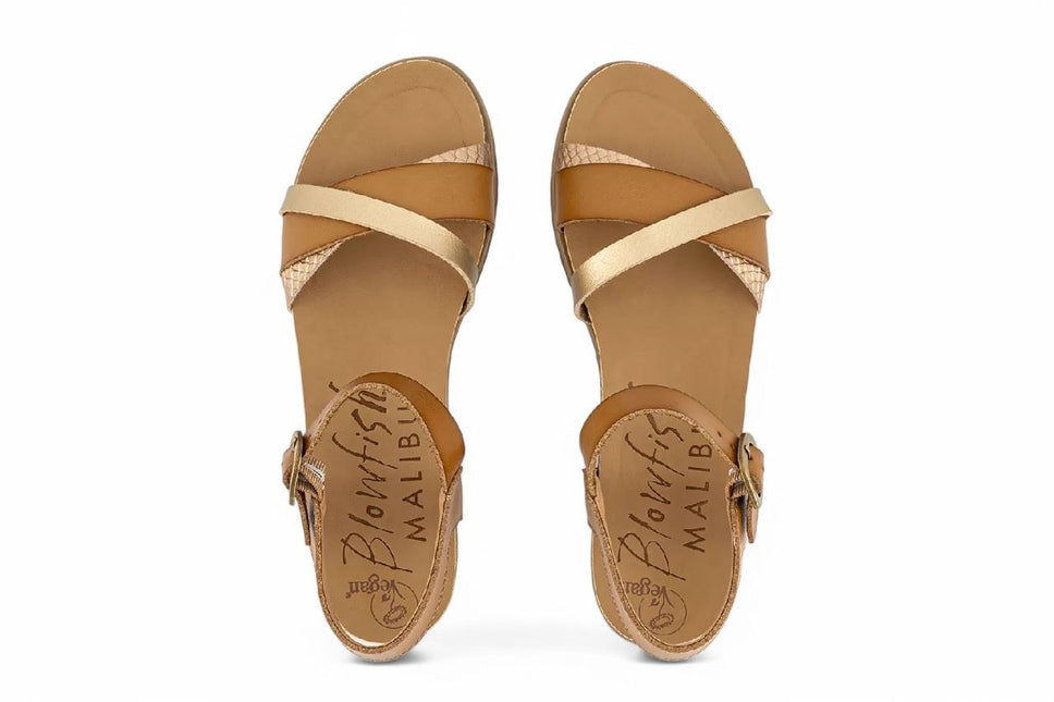 Blowfish Malibu Womens Tan Strappy Buckle Wedge Sandals - Monti-B