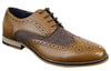 Mens Classic Oxford Tweed Brogue Shoes In Tan Leather