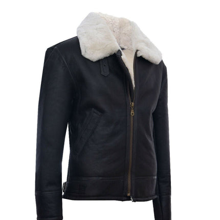 Mens B3 WW2 Leather Sheepskin Aviator Flying Jacket-Charleston