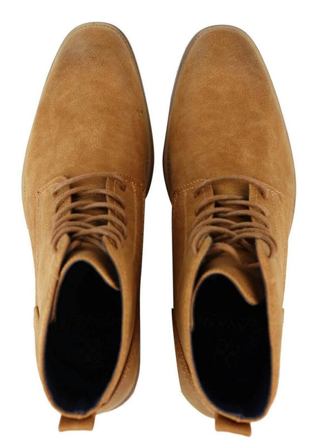Mens Camel Matt Suede Lace Up Ankle Boots
